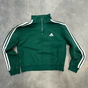 Adidas Kids Sweatshirt Size M Green Quarter Zip Pullover Unisex